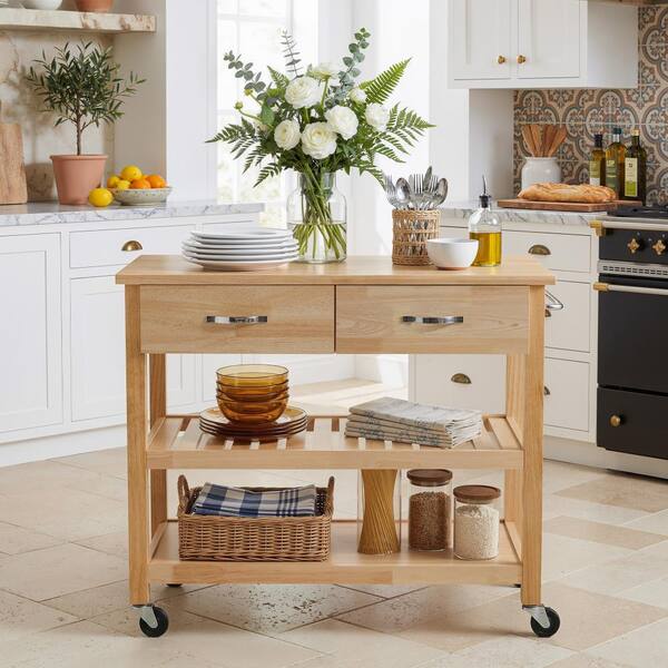 Natural Wood Kitchen Cart
